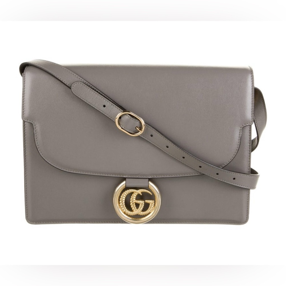 Authentic Gucci GG Ring Leather Shoulder Bag with Gold Accent